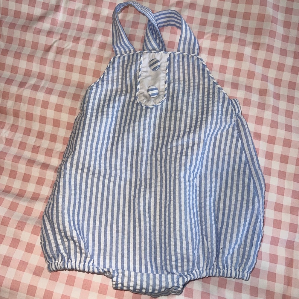 Blue and White Striped Baby Romper